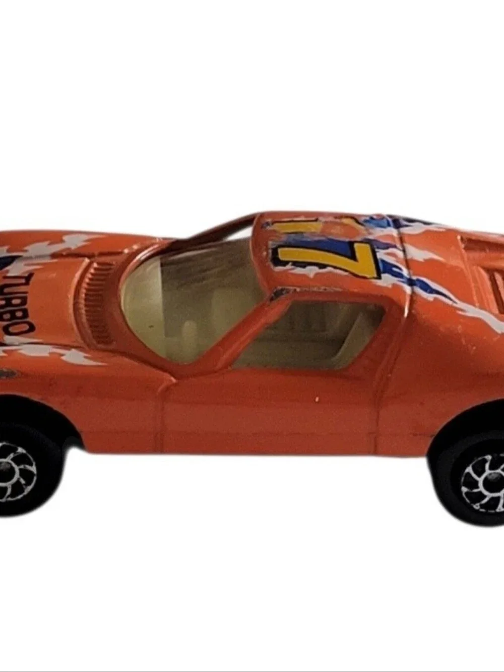 Yatming #17 Turbo Orange Lamborghini Miura Decal Tomica-sized Die-Cast 1:64 Toy.
